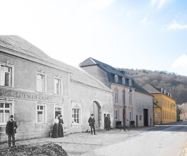un collage de photo ancienne et nouvelle du village de Beckerich
